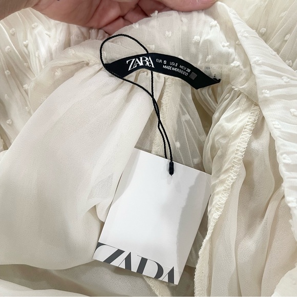 NWT Zara Swiss Dot Sheer Balloon Sleeve Mockneck Peasant Blouse With Bow - Picture 12 of 13